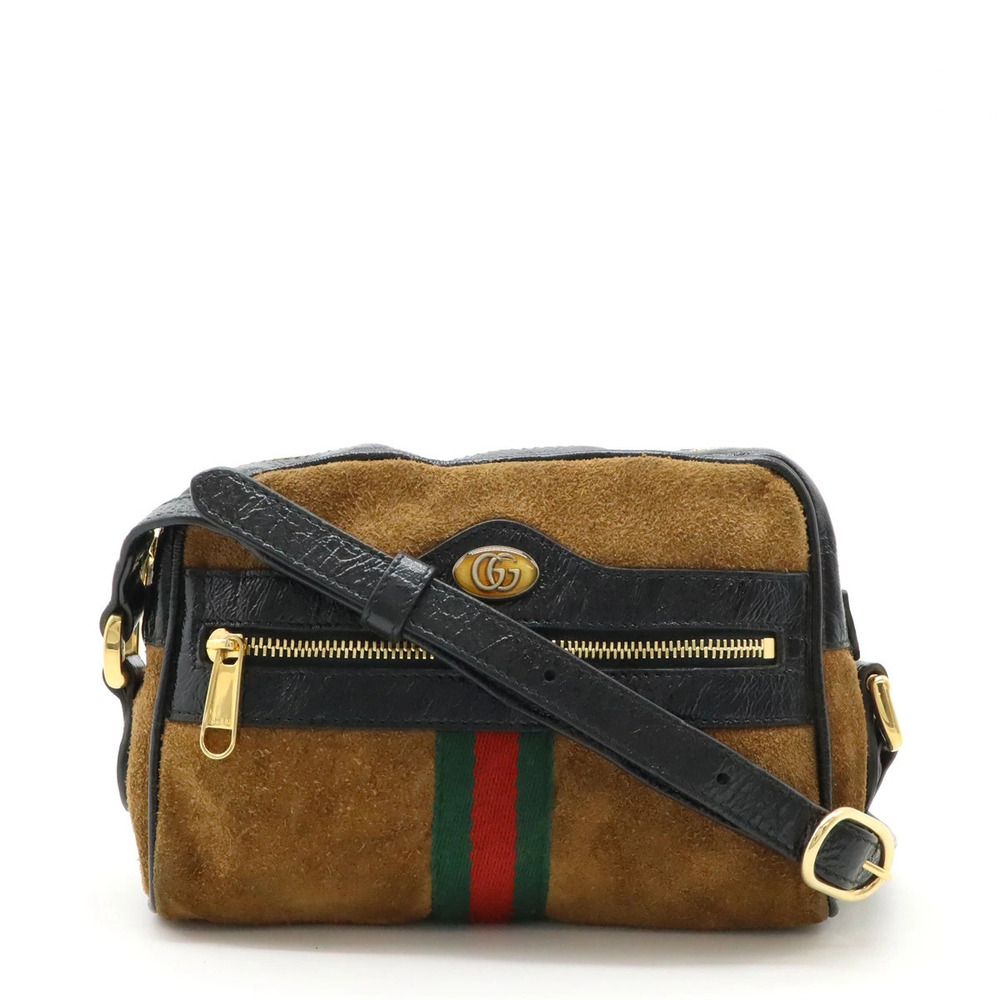 Gucci Ophidia Sherry Crossbody Bag Suede Patent Vernis Leather Brown Black